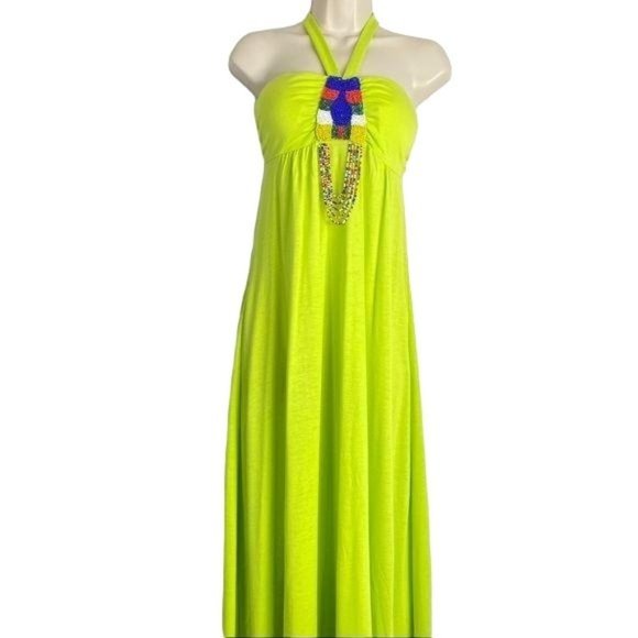 4/$25 Made For Me To Look Amazing Dress Maxi Beaded Halter Womens Junior Sz M - Picture 1 of 7